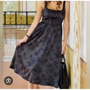 Wayf Black Floral Midi Dress